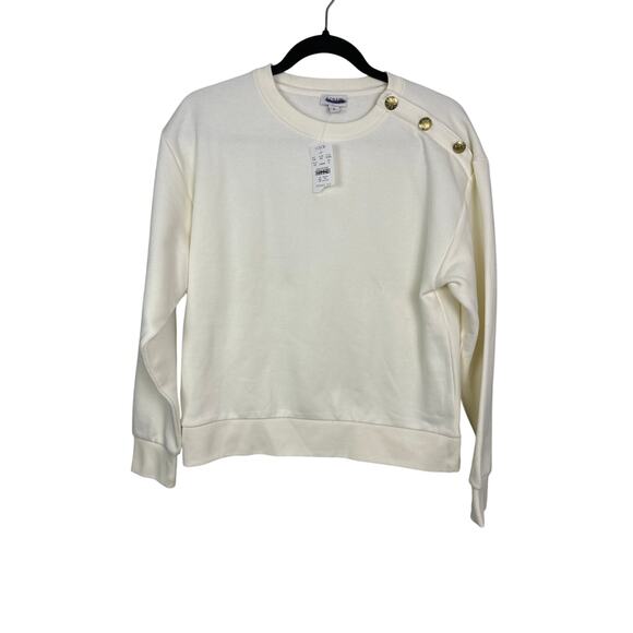 J.Crew NWT Women’s Cream Button Shoulder Solid Crewneck Pullover Sweater size S - Picture 2 of 7